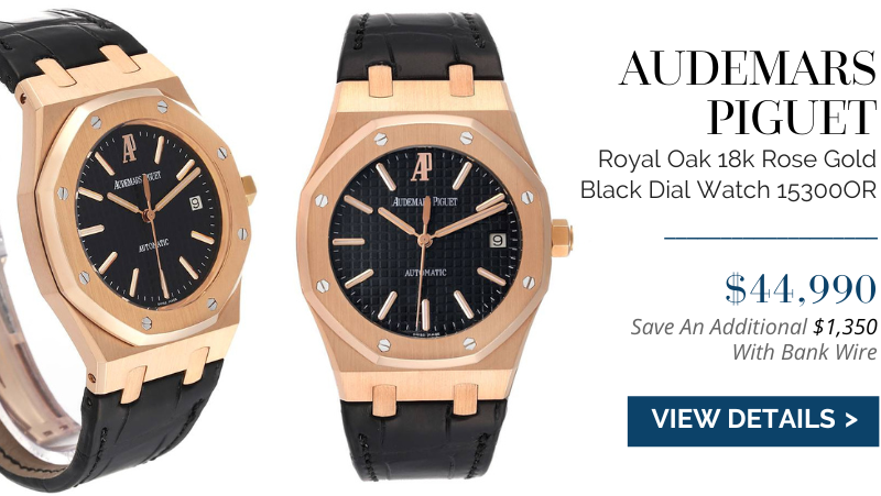 Audemars Piguet Royal Oak 18k Rose Gold Black Dial Watch 15300OR