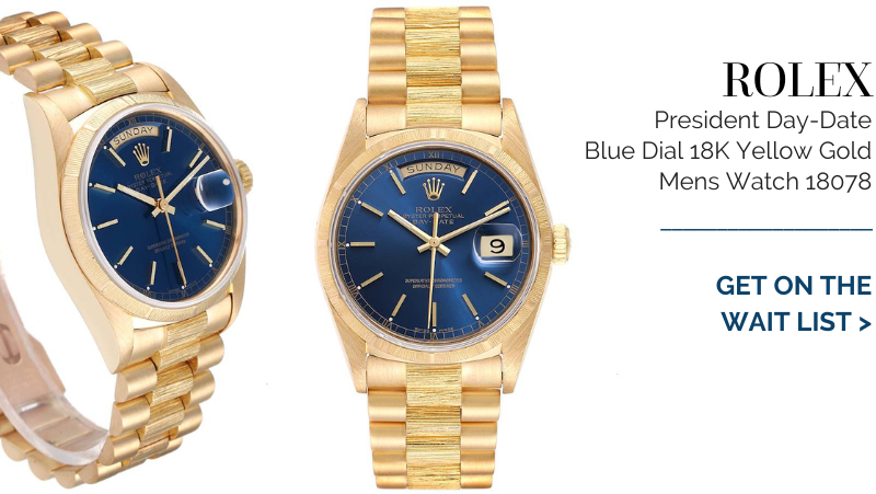 Rolex President Day-Date Blue Dial 18K Yellow Gold Mens Watch 18078