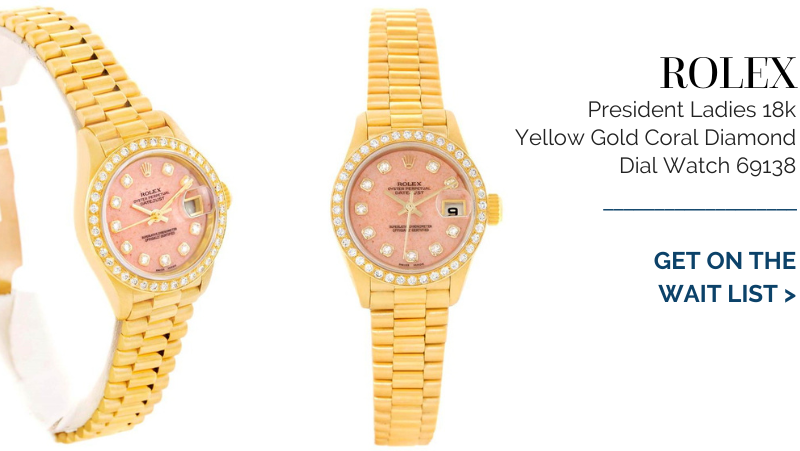 Rolex President Ladies 18k Yellow Gold Coral Diamond Dial Watch 69138