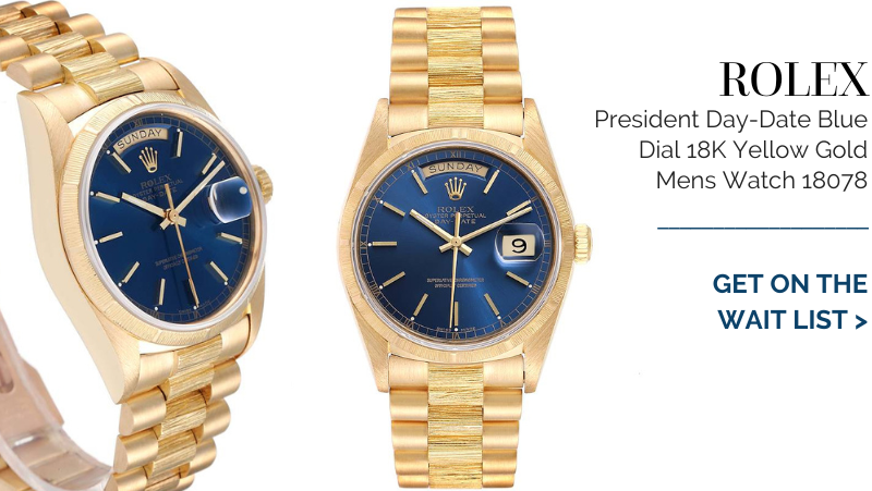 Rolex President Day-Date Blue Dial 18K Yellow Gold Mens Watch 18078