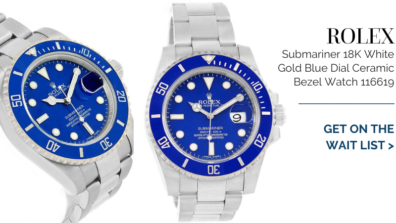 Rolex Submariner 18K White Gold Blue Dial Ceramic Bezel Watch 116619