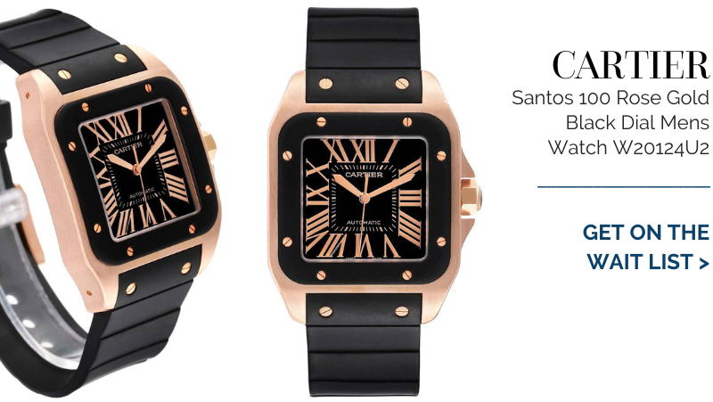 Cartier Santos 100 Rose Gold Black Dial Mens Watch W20124U2 