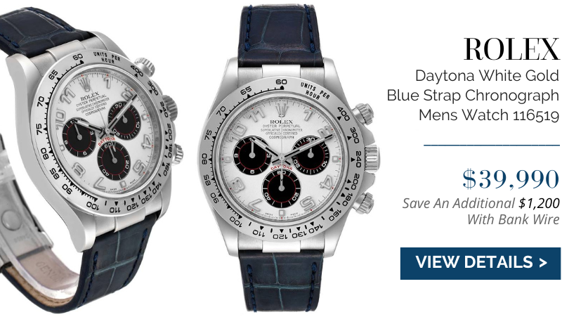 Rolex Daytona White Gold Blue Strap Chronograph Mens Watch 116519