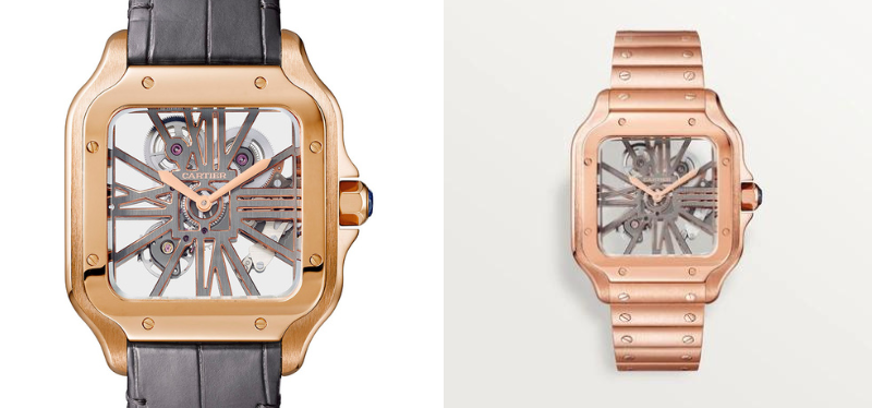 Santos de Cartier Rose Gold Skeleton Dial Watch