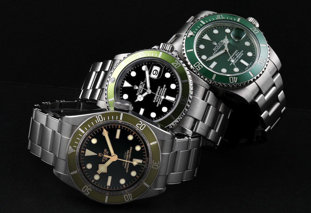 Rolex Submariner Hulk and Kermit & Tudor Black Bay Harrods Watches