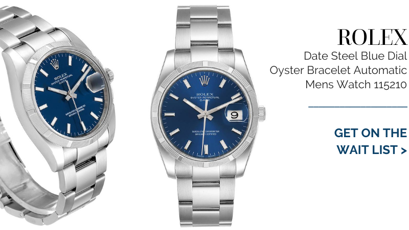 Rolex Date Steel Blue Dial Oyster Bracelet Automatic Mens Watch 115210