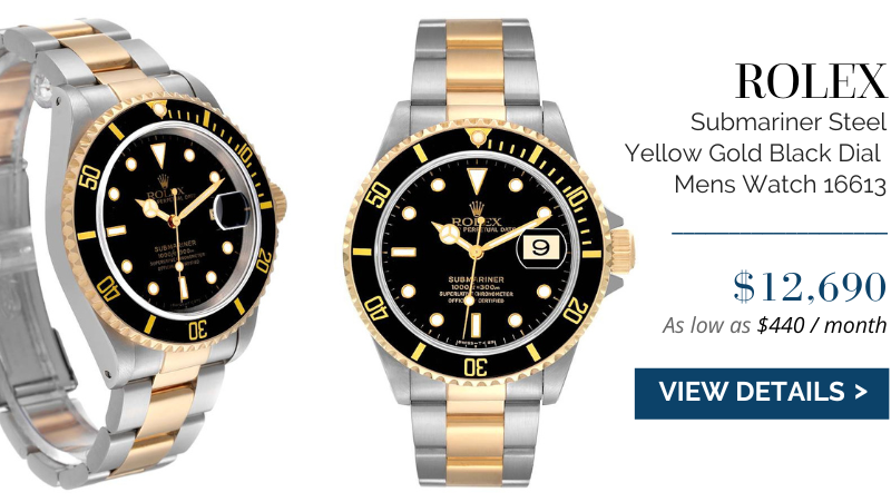 Rolex Submariner Steel Yellow Gold Black Dial Mens Watch 16613