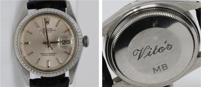 Rolex Datejust Given After 1973 Oscar Win Engraved "Vito's" & "MB" W/Letter Of Provenance