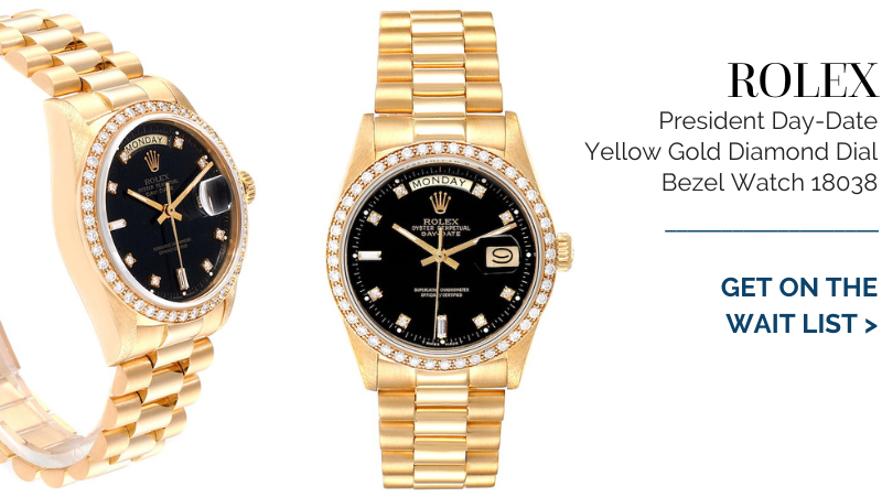 Rolex President Day-Date Yellow Gold Diamond Dial Bezel Watch 18038