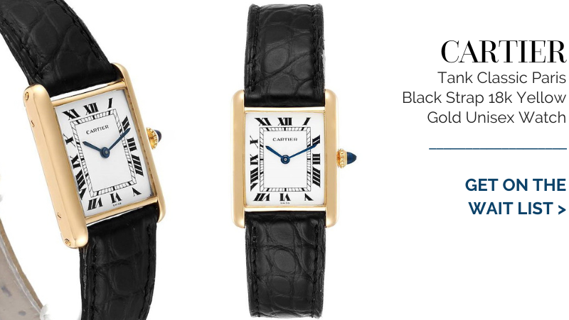 Cartier Tank Classic Paris Black Strap 18k Yellow Gold Unisex Watch