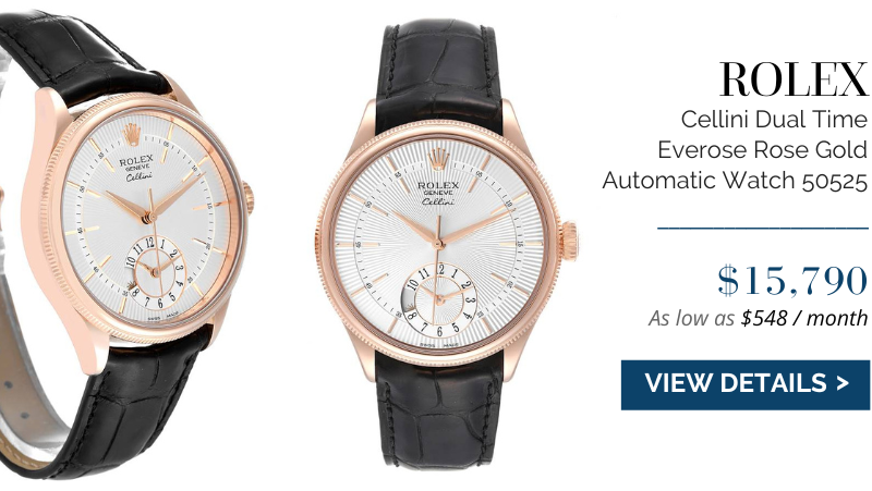 Rolex Cellini Dual Time Everose Rose Gold Automatic Mens Watch 50525