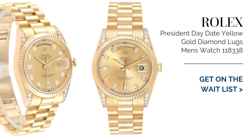 Rolex President Day Date Yellow Gold Diamond Lugs Mens Watch 118338