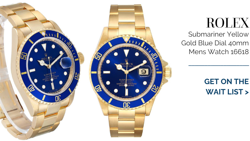 Rolex Submariner Yellow Gold Blue Dial 40mm Mens Watch 16618