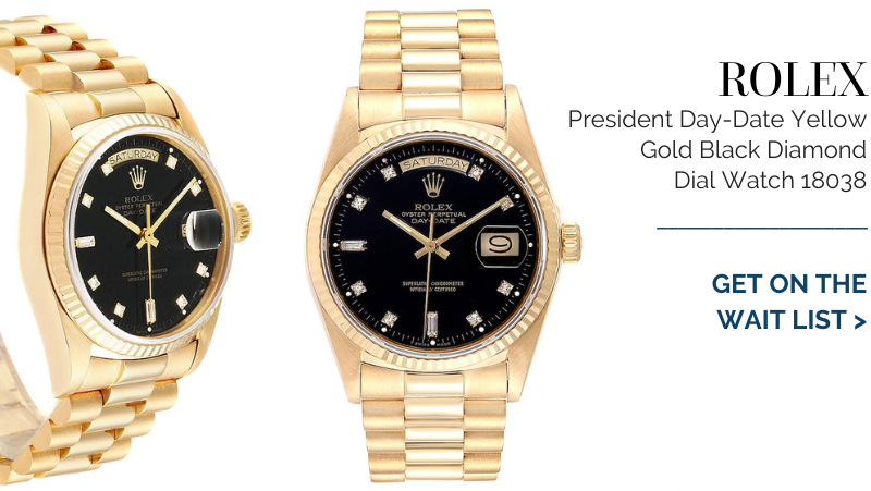 Rolex President Day-Date Yellow Gold Black Diamond Dial Watch 18038
