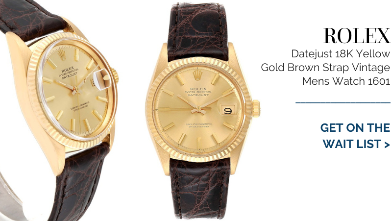 Rolex Datejust 18K Yellow Gold Brown Strap Vintage Mens Watch 1601