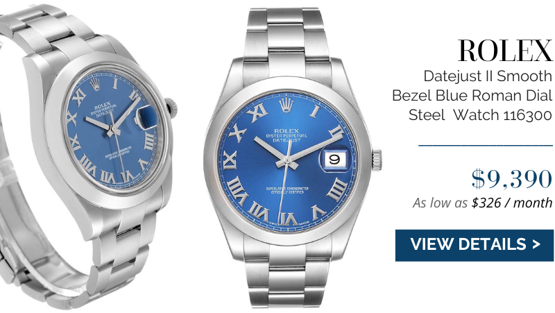 Rolex Datejust II Smooth Bezel Blue Roman Dial Steel Mens Watch 116300