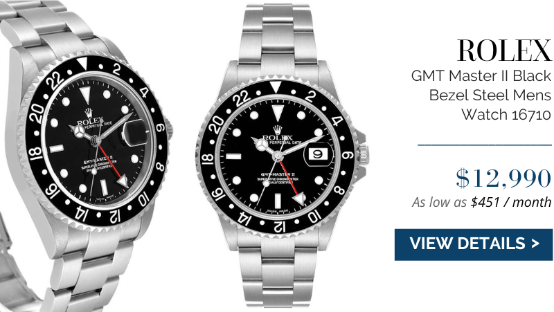 Rolex GMT Master II Black Bezel Steel Mens Watch 16710 