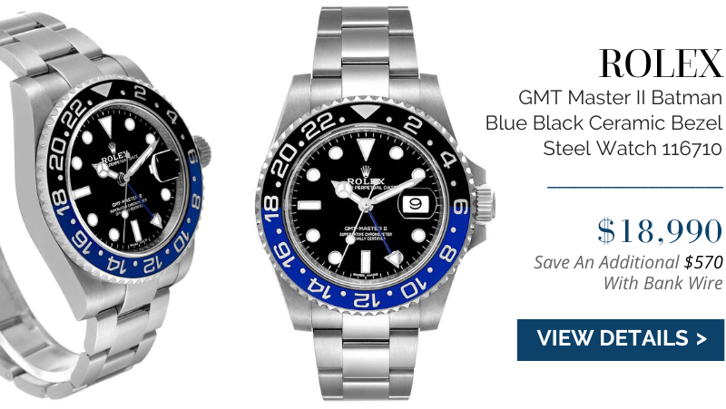 Rolex GMT Master II Batman Blue Black Ceramic Bezel Steel Watch 116710