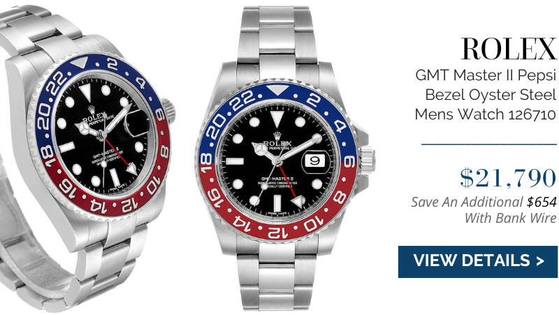 Rolex GMT Master II Pepsi Bezel Oyster Steel Mens Watch 126710