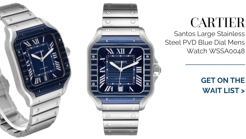 Cartier Santos Large Stainless Steel PVD Blue Dial Mens Watch WSSA0048