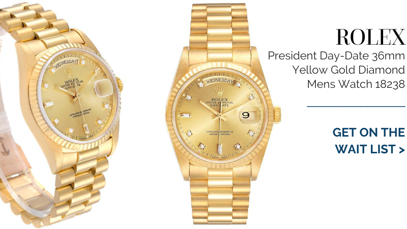 Rolex President Day-Date 36mm Yellow Gold Diamond Dial Mens Watch 18238