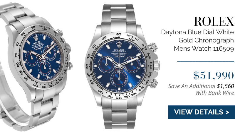 Rolex Daytona Blue Dial White Gold Chronograph Mens Watch 116509