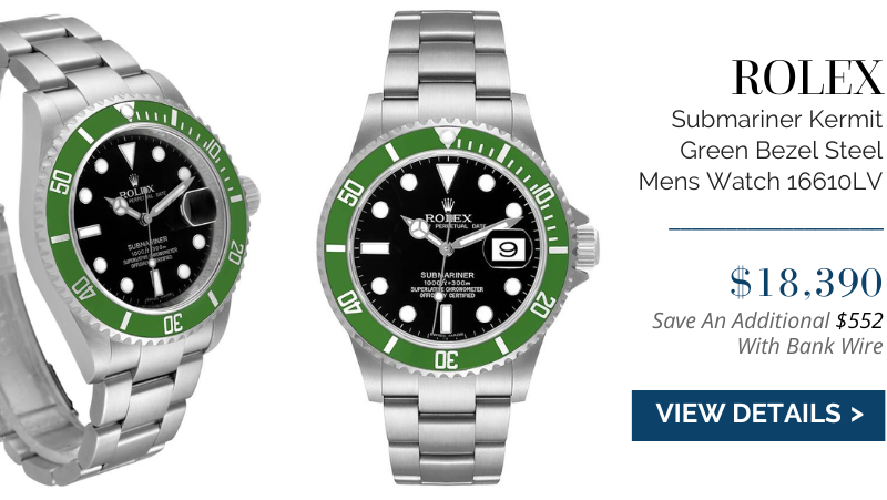Rolex Submariner Kermit Green Bezel Steel Mens Watch 16610LV