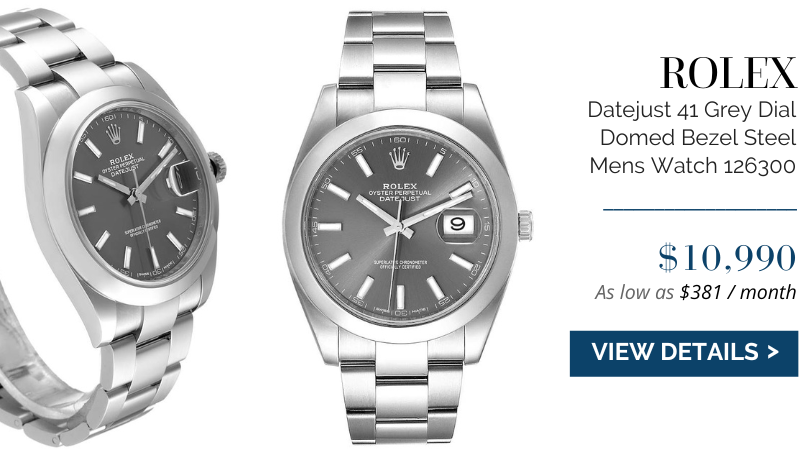 Rolex Datejust 41 Grey Dial Domed Bezel Steel Mens Watch 126300