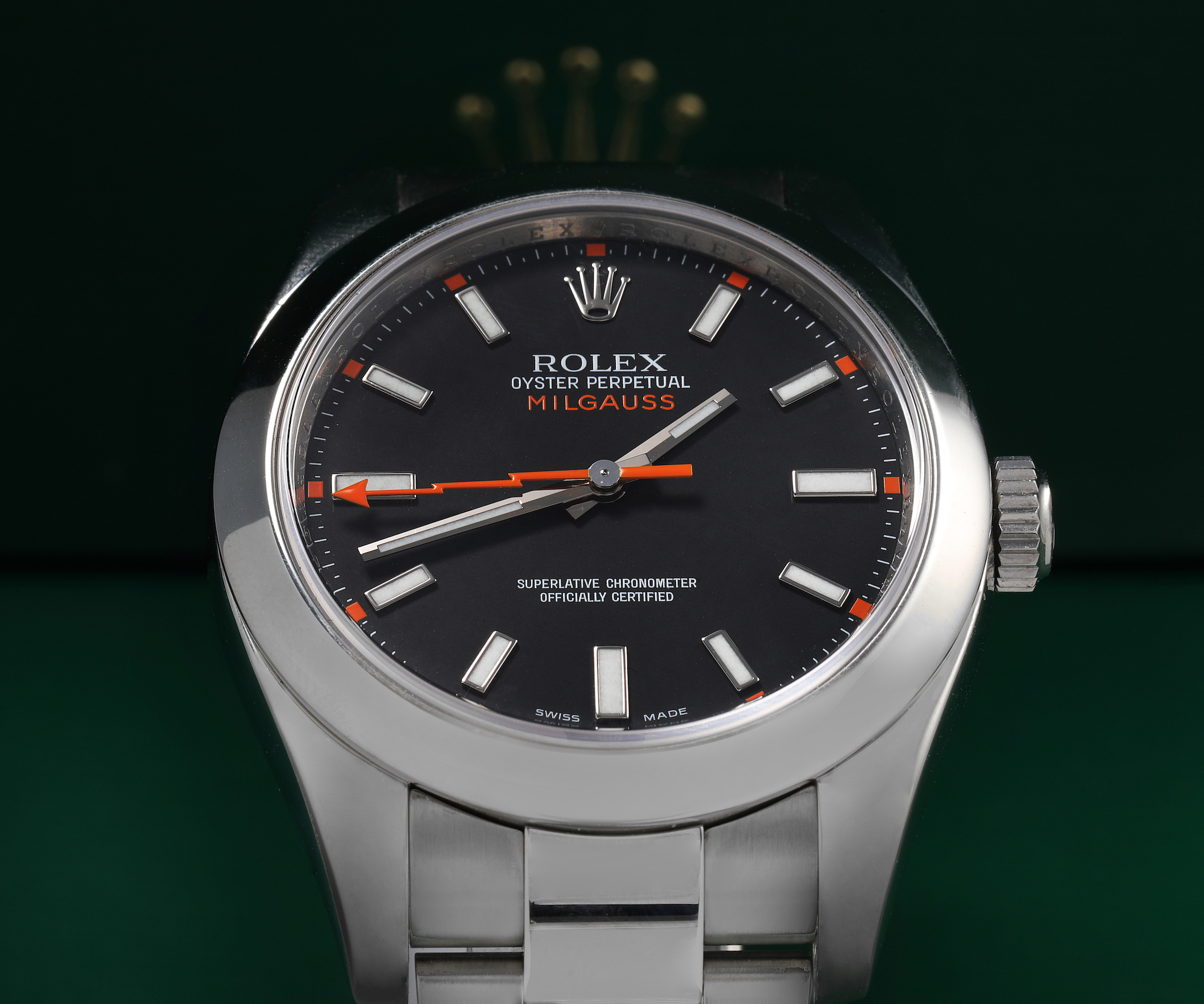 Rolex Milgauss Black Dial Domed Bezel Steel Mens Watch 116400