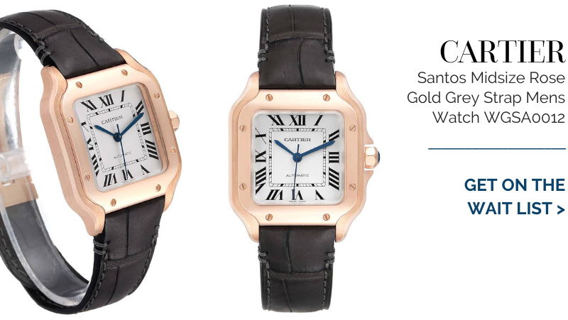 Cartier Santos Midsize Rose Gold Grey Strap Mens Watch WGSA0012