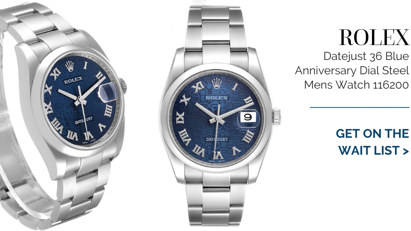 Rolex Datejust 36 Blue Anniversary Dial Steel Mens Watch 116200