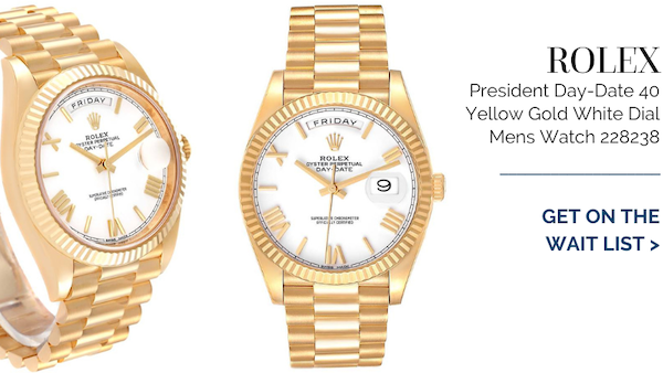 Rolex President Day-Date 40 Yellow Gold White Dial Mens Watch 228238 