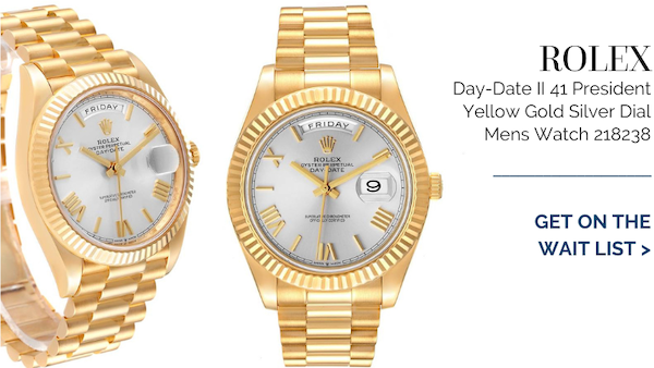 Rolex Day-Date II 41 President Yellow Gold Silver Dial Mens Watch 218238
