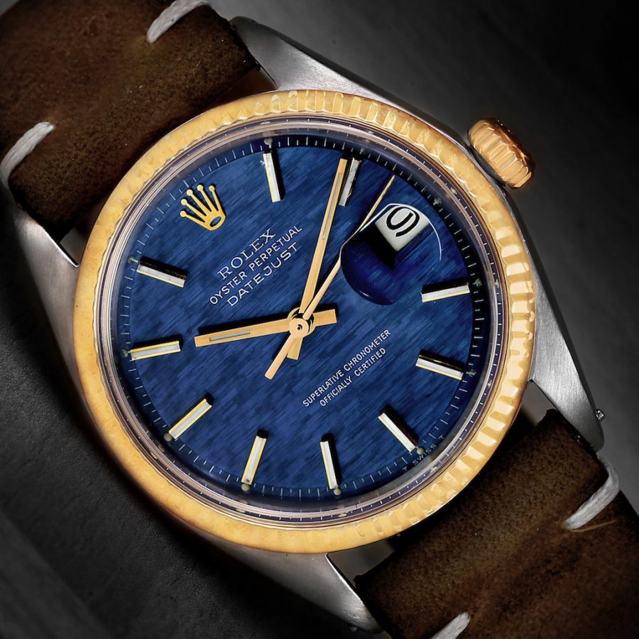 Rolex Datejust Steel Yellow Gold Blue Brick Dial Vintage Mens Watch 1601