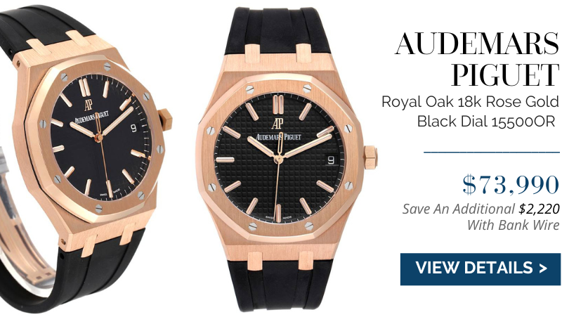 Audemars Piguet Royal Oak 18k Rose Gold Black Dial Watch 15500OR
