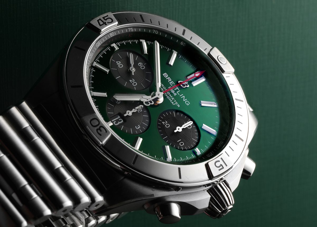 Breitling Chronomat B01 Green Dial Steel Mens Watch AB0134