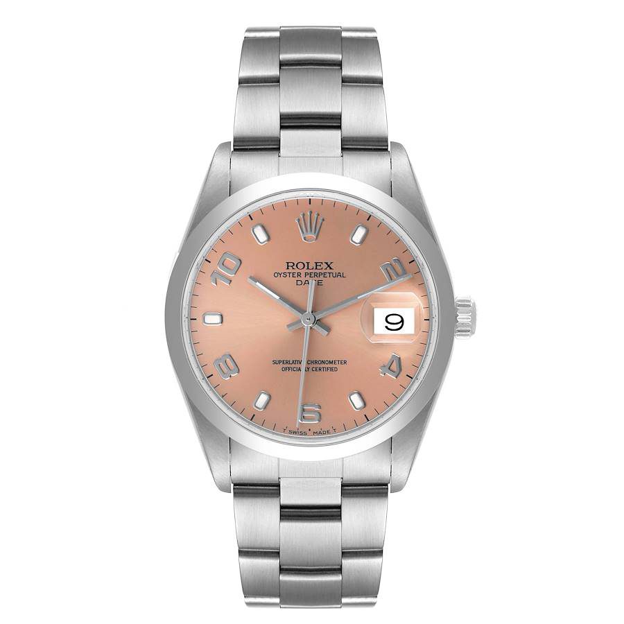 Rolex Date Salmon Dial Oyster Bracelet Steel Mens Watch 15200