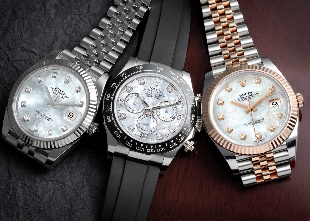 Rolex Datejust 41 Steel and Gold and Rolex Daytona White Gold Mother of Pearl Diamond Dial Watches