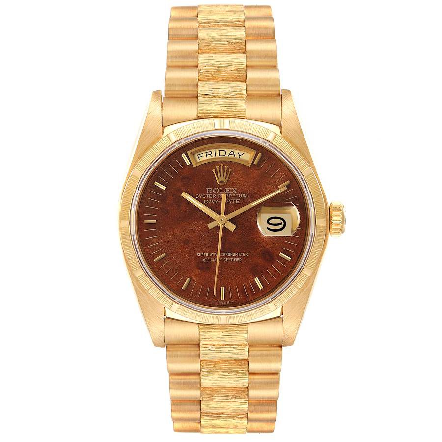 Rolex President Day-Date Yellow Gold Burlwood Dial Mens Watch 18038