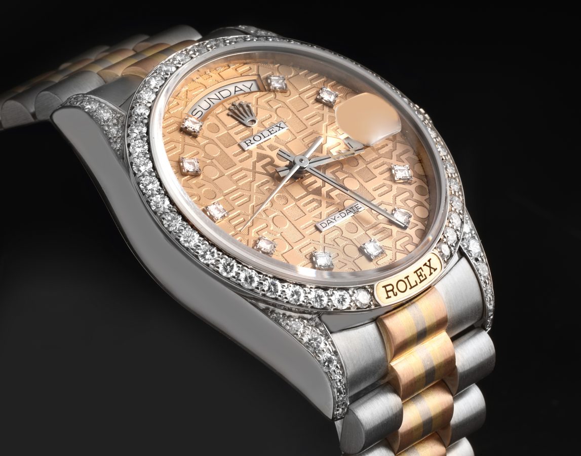 Rolex Day-Date President Tridor White Rose Yellow Gold Diamond Watch 18139