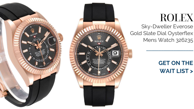Rolex Sky-Dweller Everose Gold Slate Dial Oysterflex Mens Watch 326235