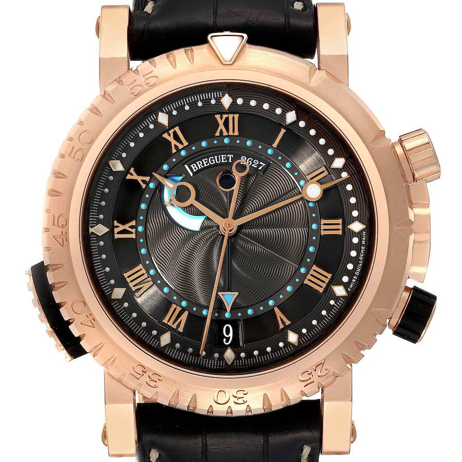Breguet Marine Royale Rose Gold Leather Strap Mens Watch 5847BR