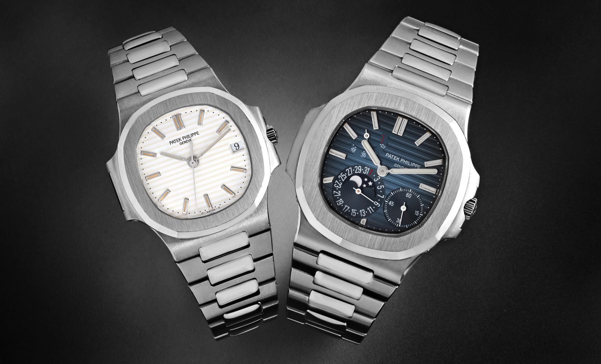 Patek Philippe Nautilus White Dial Automatic Steel Mens Watch 3800 and Patek Philippe Nautilus Blue Dial Moonphase Steel Mens Watch 5712